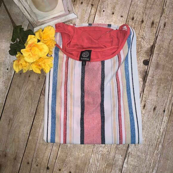 Bobeau Vertical Stripe Cap Sleeve Top - Picture 3 of 6